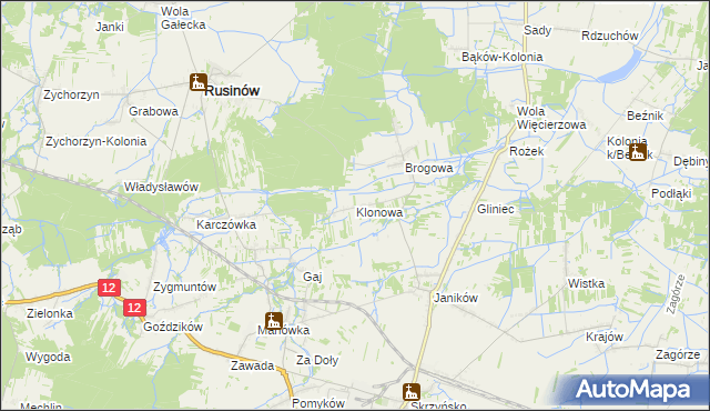 mapa Klonowa gmina Rusinów, Klonowa gmina Rusinów na mapie Targeo