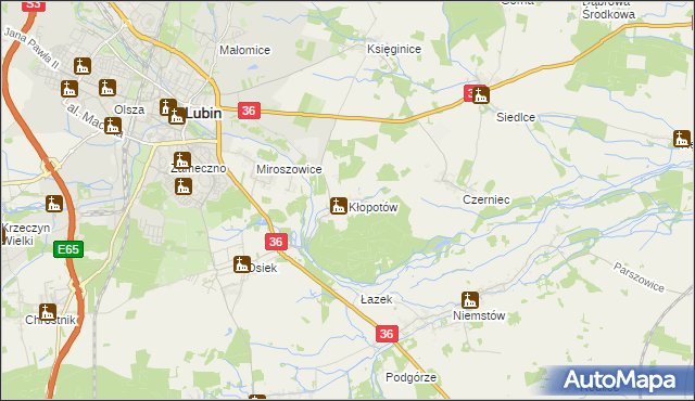 mapa Kłopotów gmina Lubin, Kłopotów gmina Lubin na mapie Targeo