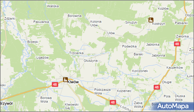 mapa Kłudno gmina Klwów, Kłudno gmina Klwów na mapie Targeo