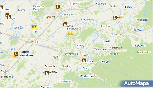 mapa Knapy gmina Baranów Sandomierski, Knapy gmina Baranów Sandomierski na mapie Targeo