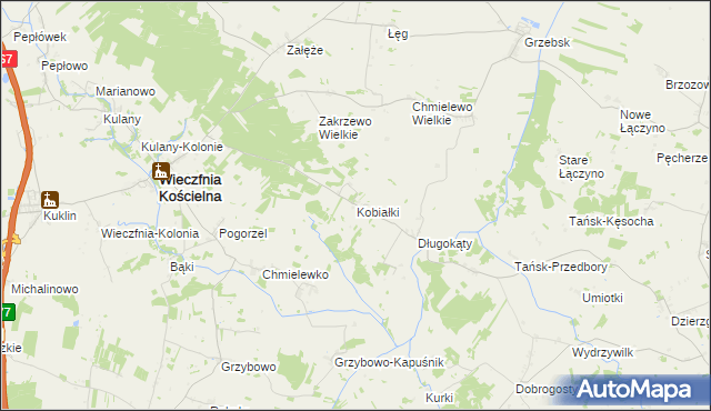 mapa Kobiałki gmina Wieczfnia Kościelna, Kobiałki gmina Wieczfnia Kościelna na mapie Targeo