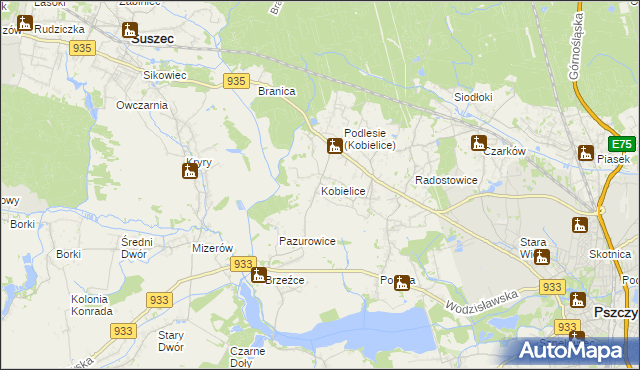 mapa Kobielice gmina Suszec, Kobielice gmina Suszec na mapie Targeo