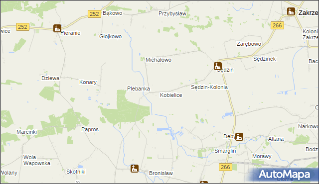 mapa Kobielice gmina Zakrzewo, Kobielice gmina Zakrzewo na mapie Targeo