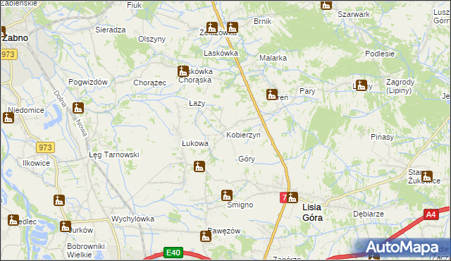 mapa Kobierzyn gmina Lisia Góra, Kobierzyn gmina Lisia Góra na mapie Targeo