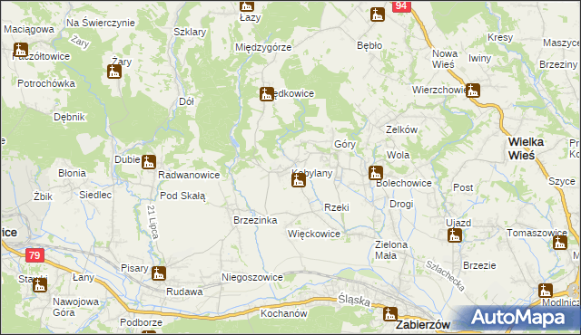 mapa Kobylany gmina Zabierzów, Kobylany gmina Zabierzów na mapie Targeo