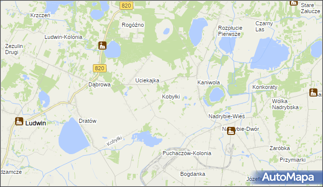 mapa Kobyłki gmina Ludwin, Kobyłki gmina Ludwin na mapie Targeo