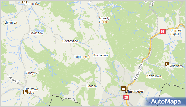 mapa Kochanów gmina Kamienna Góra, Kochanów gmina Kamienna Góra na mapie Targeo