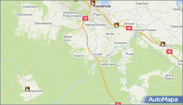 mapa Kociołki gmina Kozienice, Kociołki gmina Kozienice na mapie Targeo