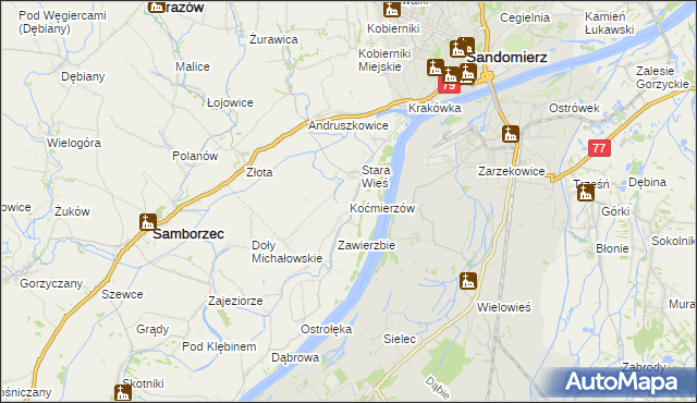 mapa Koćmierzów, Koćmierzów na mapie Targeo