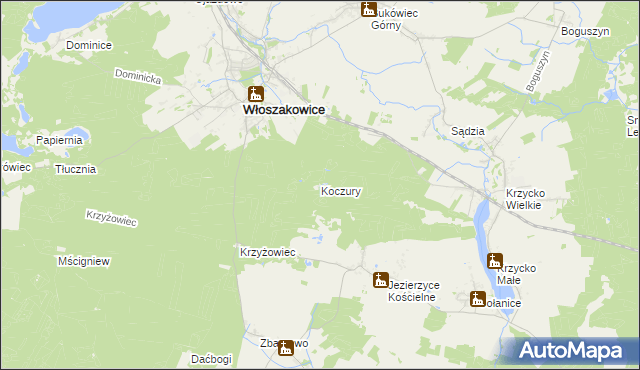 mapa Koczury gmina Włoszakowice, Koczury gmina Włoszakowice na mapie Targeo