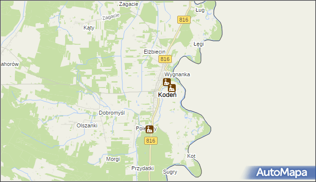 mapa Kodeń, Kodeń na mapie Targeo