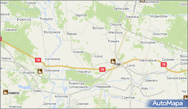 mapa Kokot, Kokot na mapie Targeo