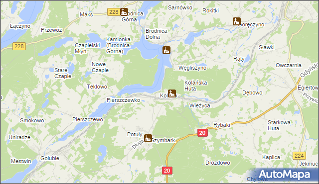 mapa Kolano gmina Stężyca, Kolano gmina Stężyca na mapie Targeo