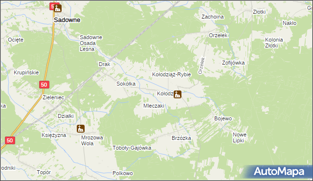 mapa Kołodziąż gmina Sadowne, Kołodziąż gmina Sadowne na mapie Targeo