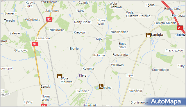 mapa Kołomia gmina Lubień Kujawski, Kołomia gmina Lubień Kujawski na mapie Targeo