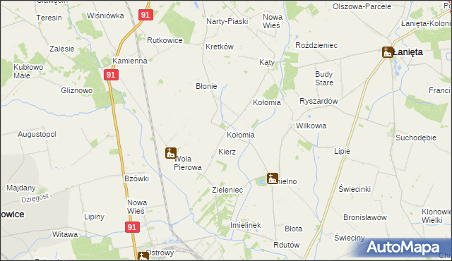 mapa Kołomia gmina Nowe Ostrowy, Kołomia gmina Nowe Ostrowy na mapie Targeo