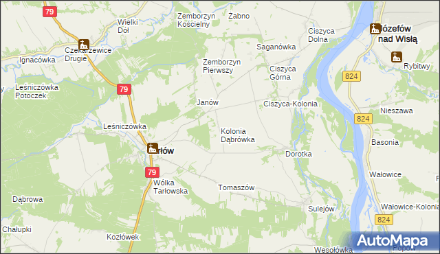 mapa Kolonia Dąbrówka gmina Tarłów, Kolonia Dąbrówka gmina Tarłów na mapie Targeo