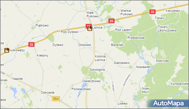 mapa Kolonia Lipnica gmina Golub-Dobrzyń, Kolonia Lipnica gmina Golub-Dobrzyń na mapie Targeo