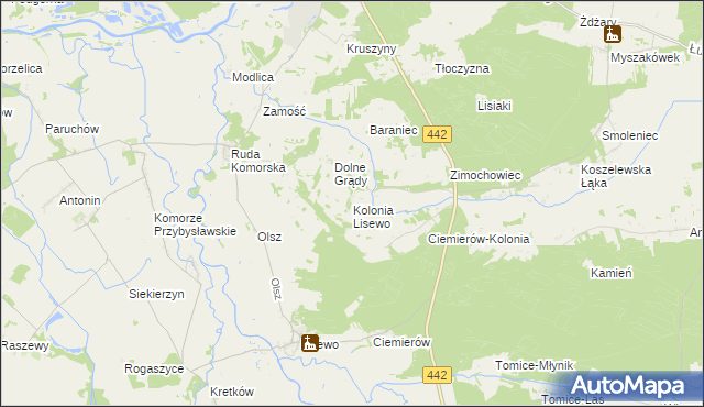 mapa Kolonia Lisewo gmina Pyzdry, Kolonia Lisewo gmina Pyzdry na mapie Targeo