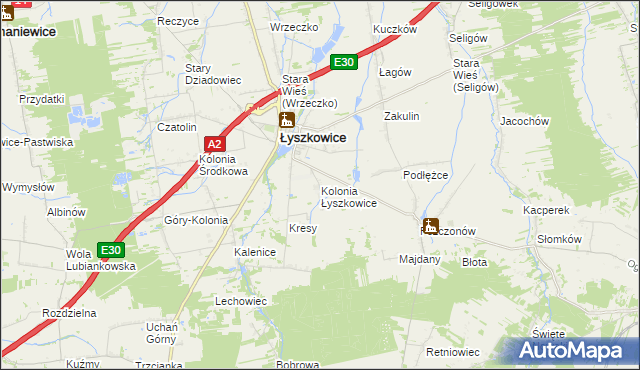 mapa Kolonia Łyszkowice, Kolonia Łyszkowice na mapie Targeo