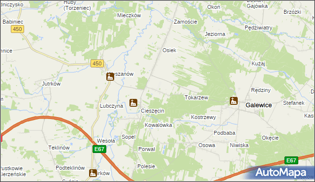 mapa Kolonia Osiek gmina Galewice, Kolonia Osiek gmina Galewice na mapie Targeo