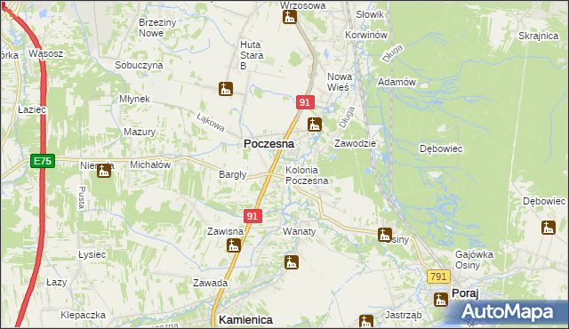 mapa Kolonia Poczesna, Kolonia Poczesna na mapie Targeo