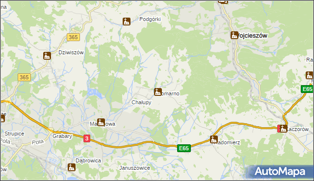 mapa Komarno gmina Janowice Wielkie, Komarno gmina Janowice Wielkie na mapie Targeo