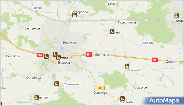 mapa Komorniki gmina Środa Śląska, Komorniki gmina Środa Śląska na mapie Targeo