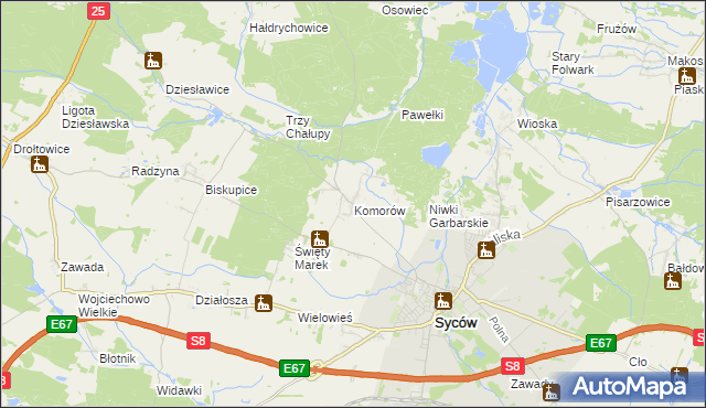 mapa Komorów gmina Syców, Komorów gmina Syców na mapie Targeo