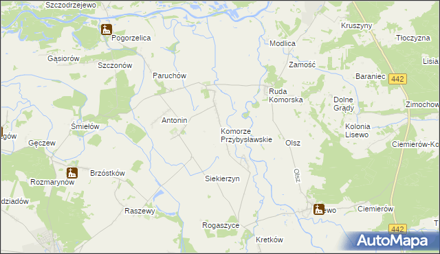 mapa Komorze Przybysławskie, Komorze Przybysławskie na mapie Targeo