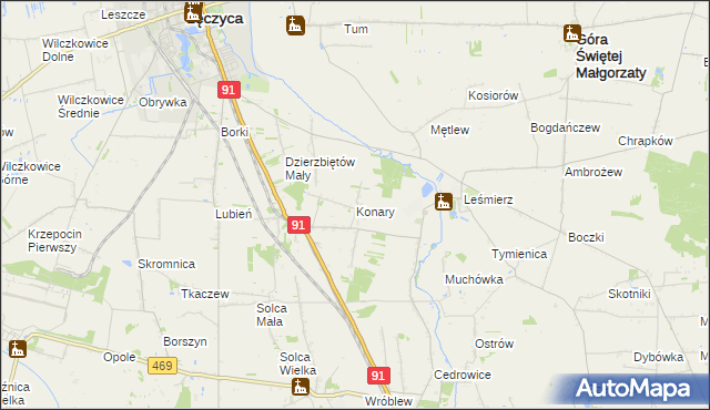 mapa Konary gmina Ozorków, Konary gmina Ozorków na mapie Targeo