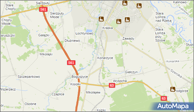 mapa Konarzyce gmina Łomża, Konarzyce gmina Łomża na mapie Targeo