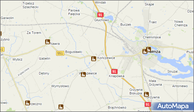 mapa Kończewice gmina Chełmża, Kończewice gmina Chełmża na mapie Targeo