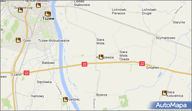 mapa Kończewice gmina Miłoradz, Kończewice gmina Miłoradz na mapie Targeo