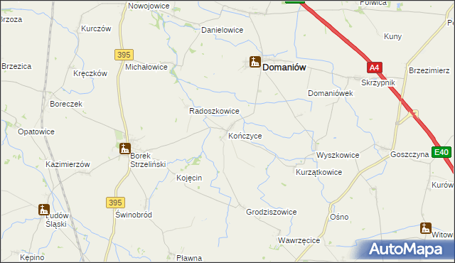 mapa Kończyce gmina Domaniów, Kończyce gmina Domaniów na mapie Targeo