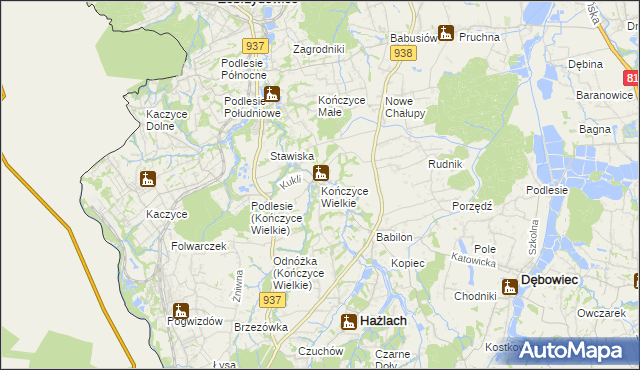 mapa Kończyce Wielkie, Kończyce Wielkie na mapie Targeo