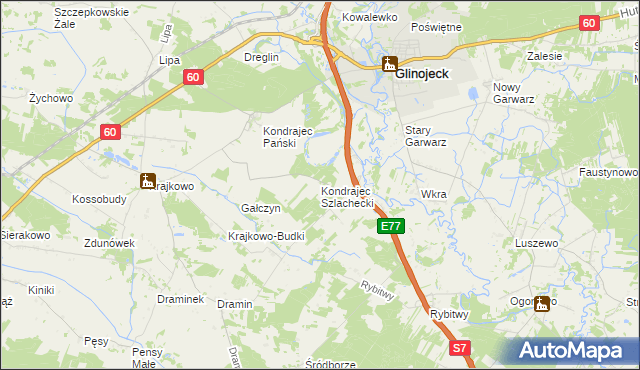 mapa Kondrajec Szlachecki, Kondrajec Szlachecki na mapie Targeo