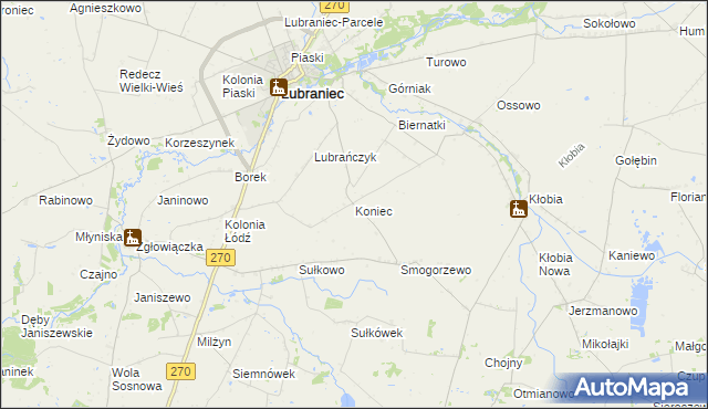 mapa Koniec gmina Lubraniec, Koniec gmina Lubraniec na mapie Targeo