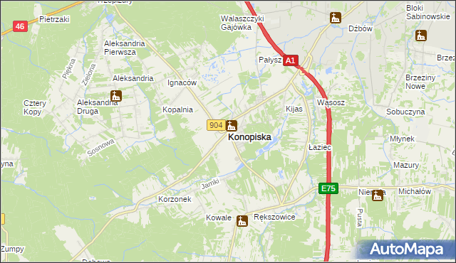 mapa Konopiska powiat częstochowski, Konopiska powiat częstochowski na mapie Targeo