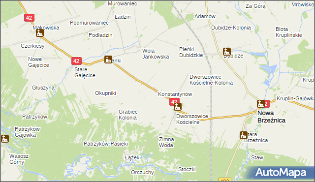 mapa Konstantynów gmina Nowa Brzeźnica, Konstantynów gmina Nowa Brzeźnica na mapie Targeo