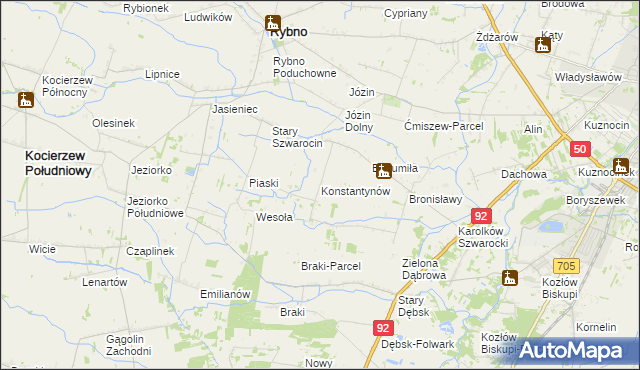 mapa Konstantynów gmina Rybno, Konstantynów gmina Rybno na mapie Targeo