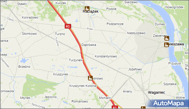 mapa Konstantynowo gmina Waganiec, Konstantynowo gmina Waganiec na mapie Targeo