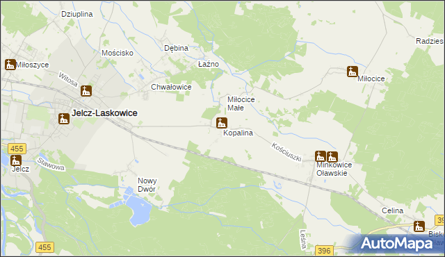 mapa Kopalina gmina Jelcz-Laskowice, Kopalina gmina Jelcz-Laskowice na mapie Targeo