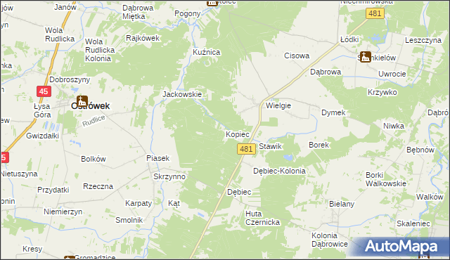 mapa Kopiec gmina Ostrówek, Kopiec gmina Ostrówek na mapie Targeo