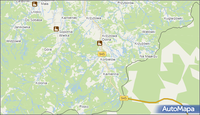 mapa Korbielów, Korbielów na mapie Targeo