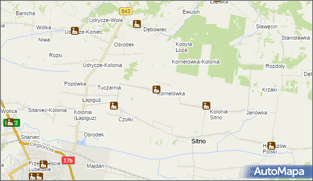 mapa Kornelówka gmina Sitno, Kornelówka gmina Sitno na mapie Targeo