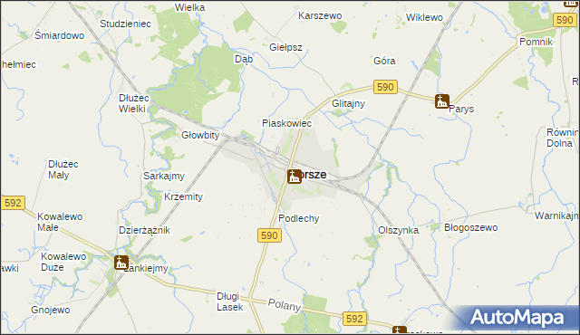 mapa Korsze, Korsze na mapie Targeo