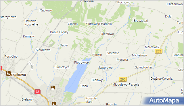 mapa Korwin gmina Słupca, Korwin gmina Słupca na mapie Targeo