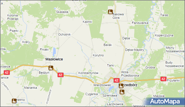 mapa Korytno gmina Masłowice, Korytno gmina Masłowice na mapie Targeo