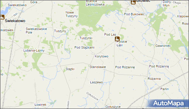 mapa Korytowo gmina Bukowiec, Korytowo gmina Bukowiec na mapie Targeo